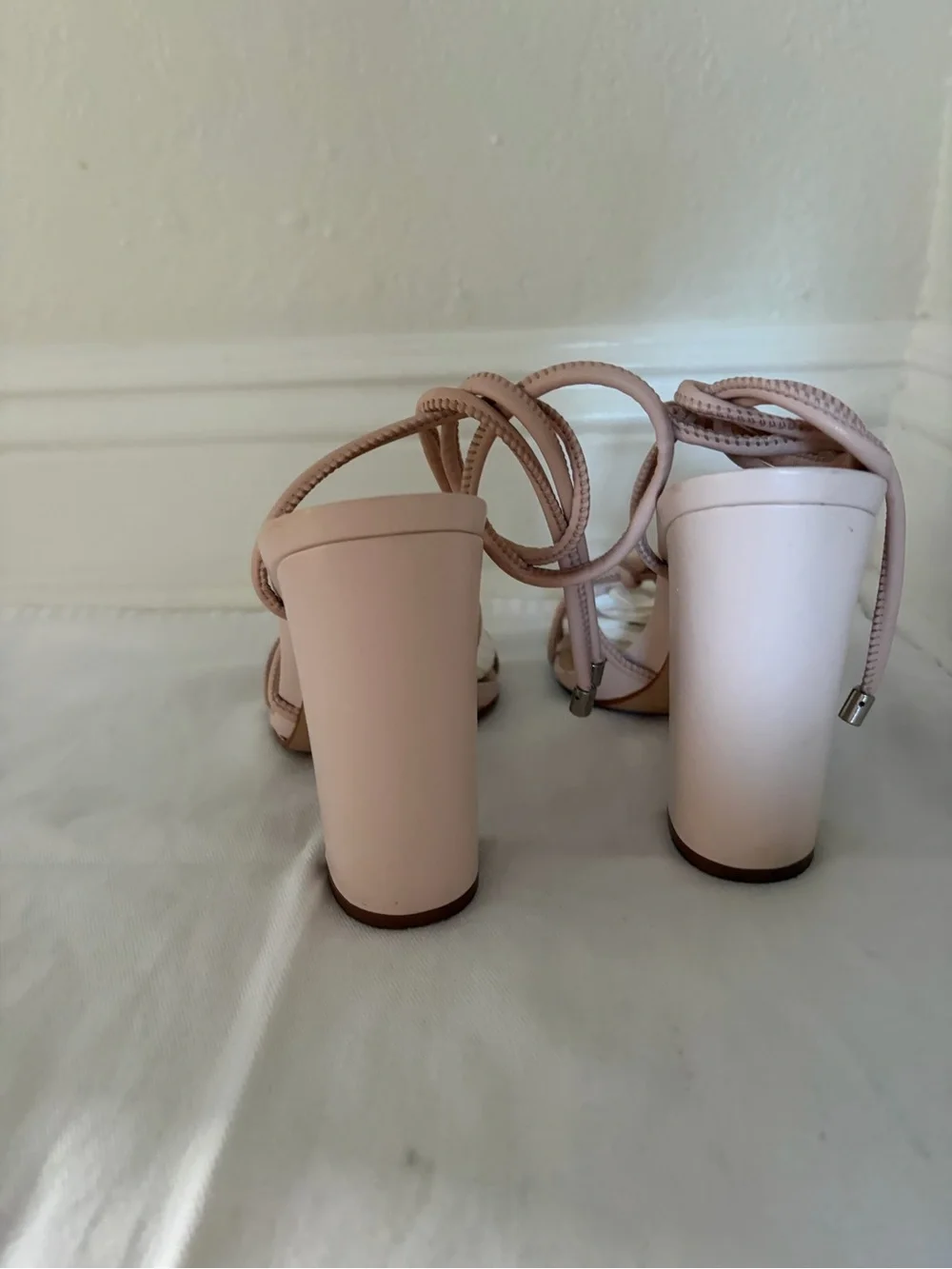 Schutz Nude Blush Strappy Block Heel Sandals